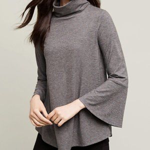 Anthropologie Postmark Gray Bell Sleeve Metallic Stripe Swing Top Turtleneck